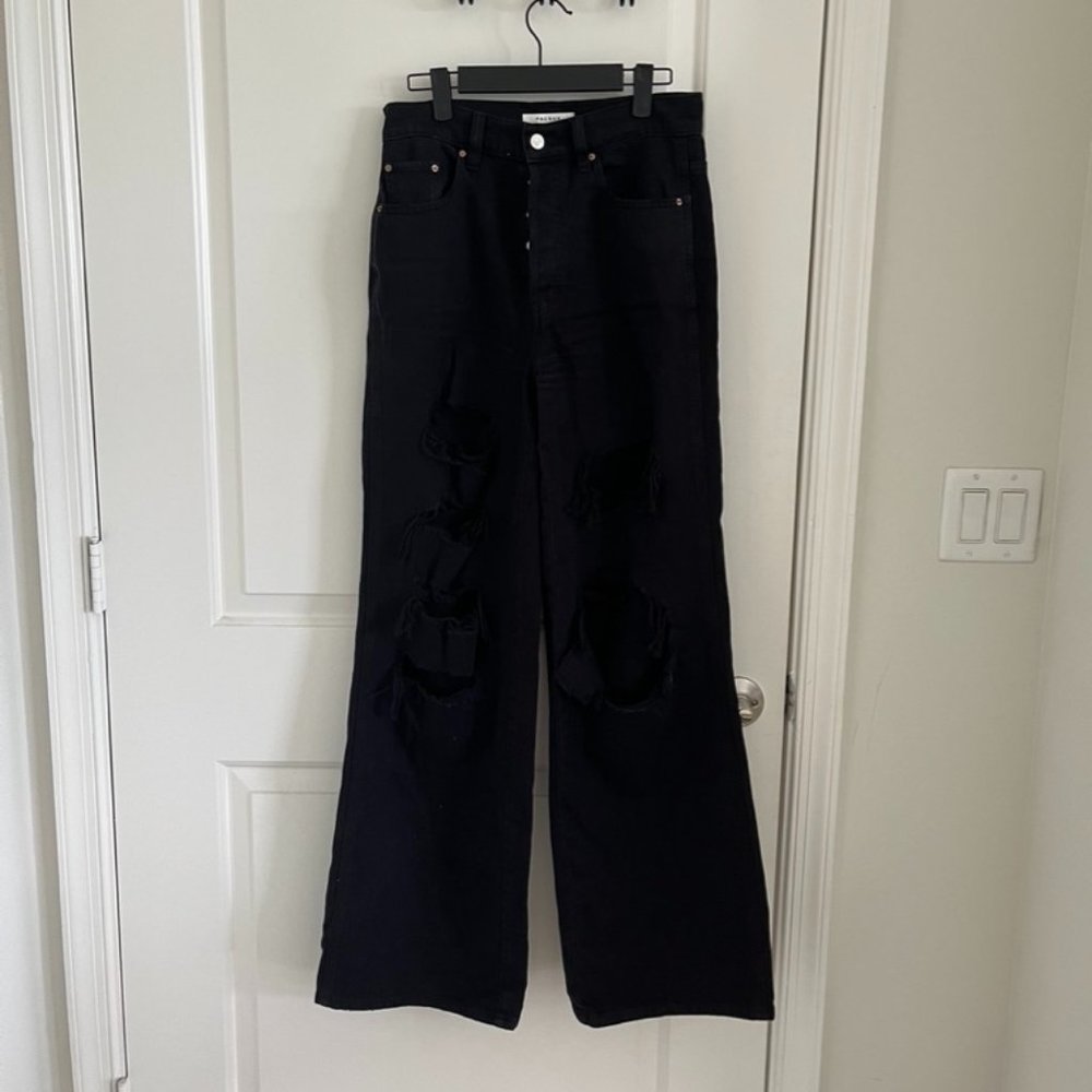 black wide leg high waisted ripped jeans
